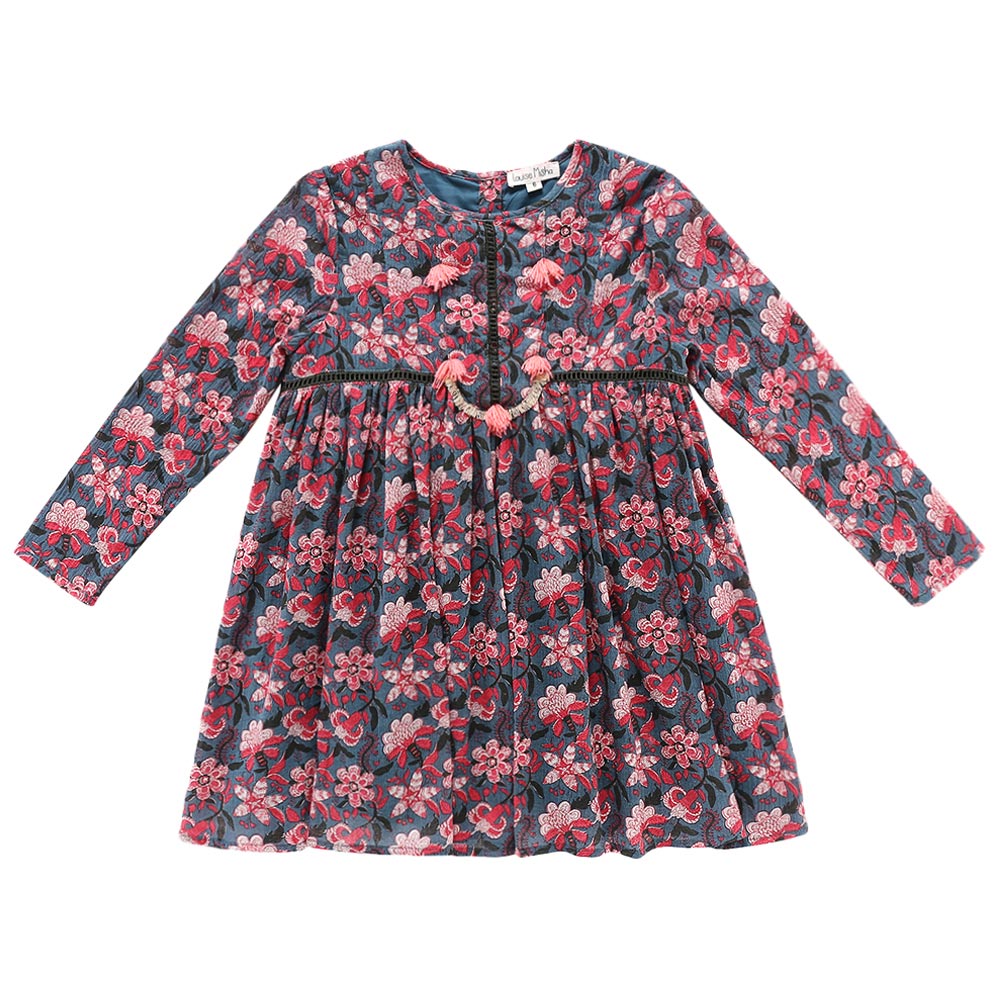 Girls Blue Flower "Magdalena" Cotton Dresse