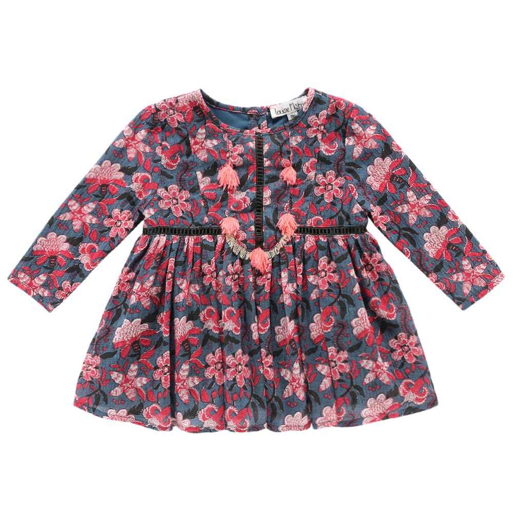 Girls Blue Flower "Magdalena" Cotton Dresse