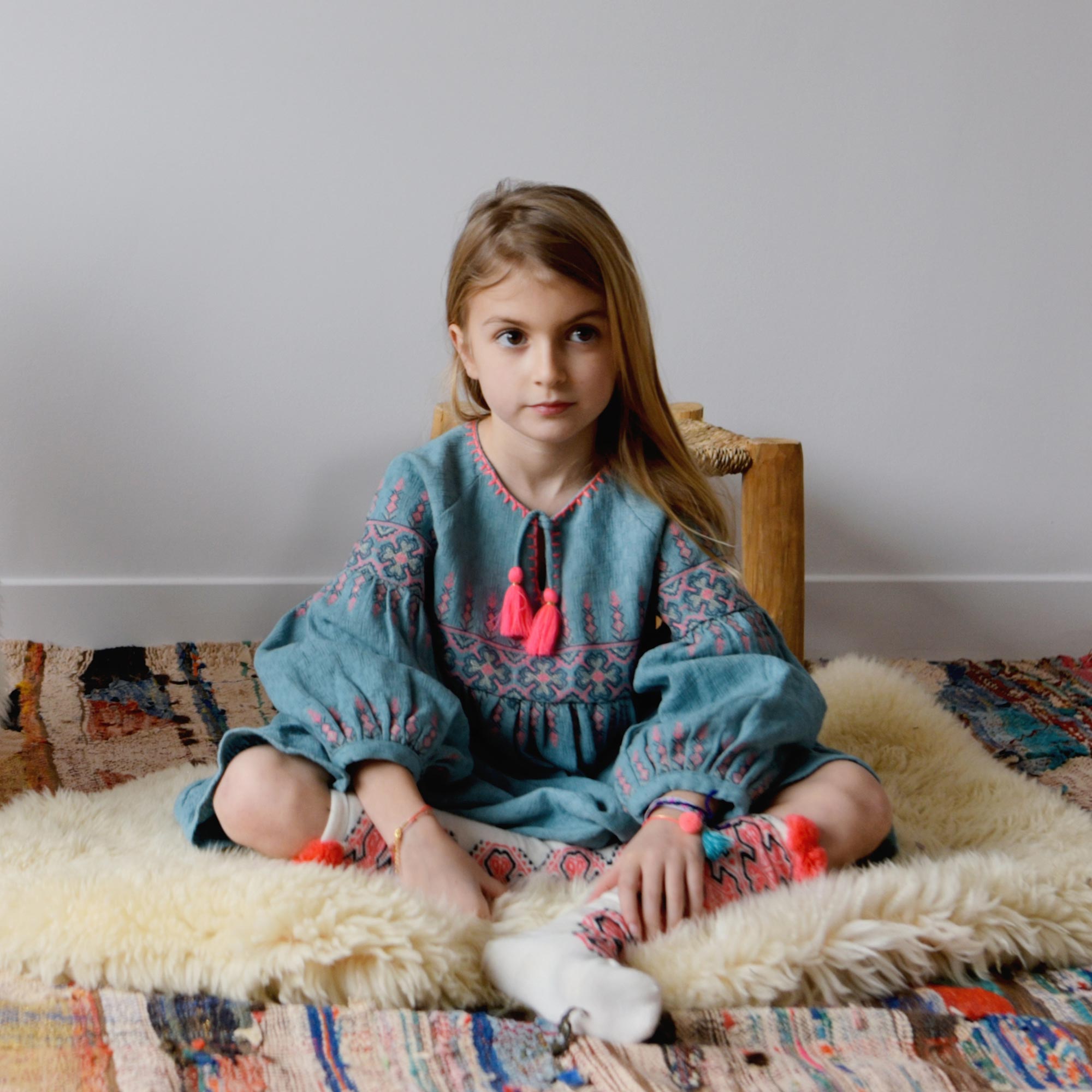 Girls Blue "Nazra" Cotton Dress