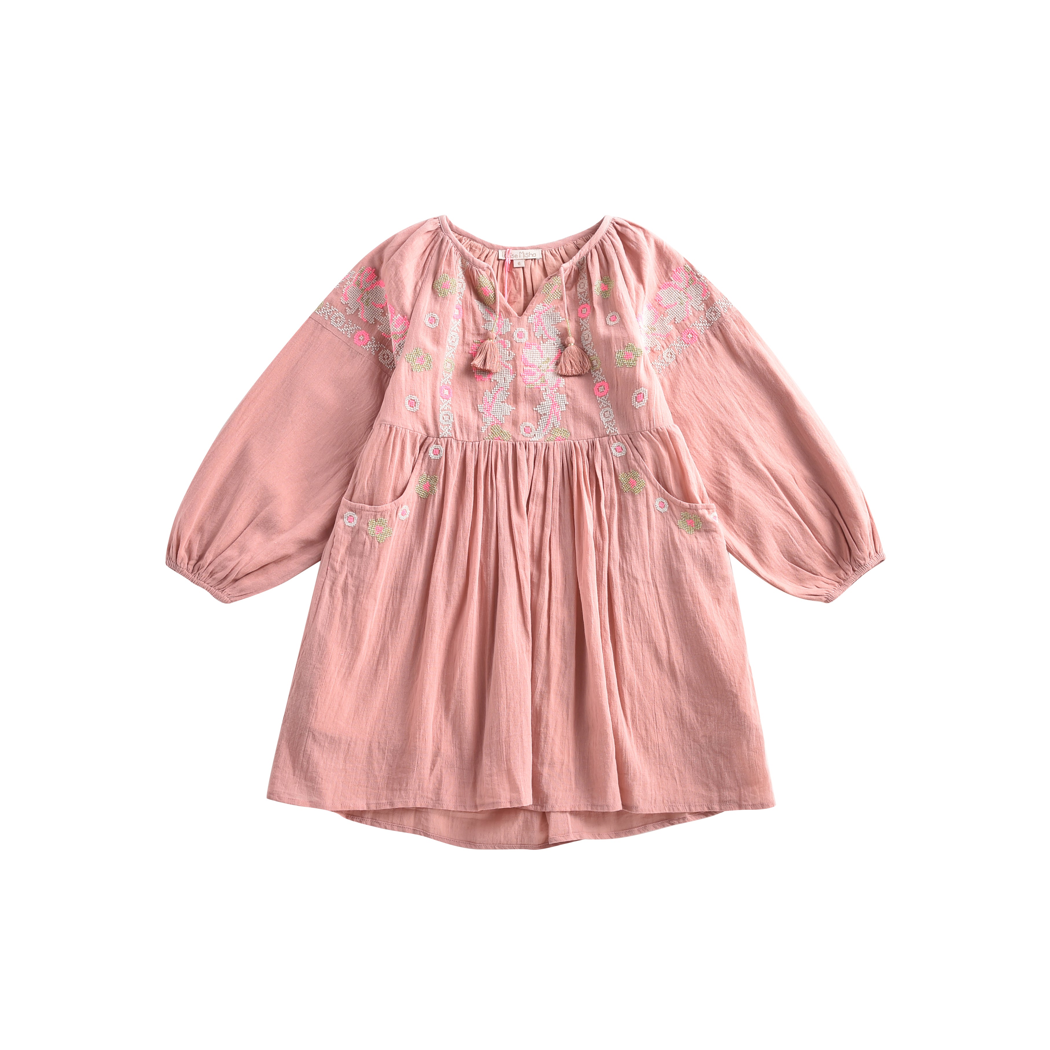 Girls Pink Embroidered Cotton Dress