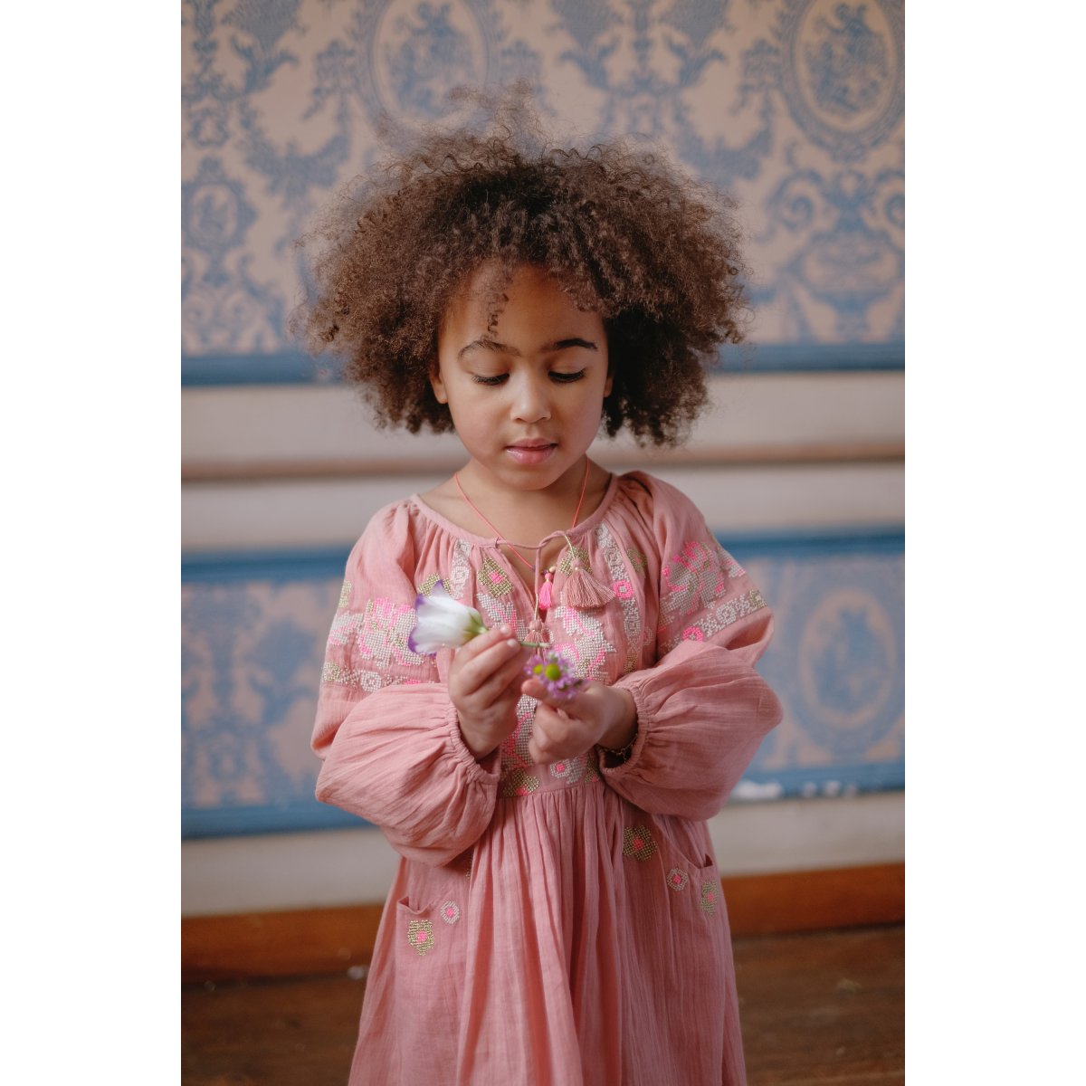 Girls Pink Embroidered Cotton Dress
