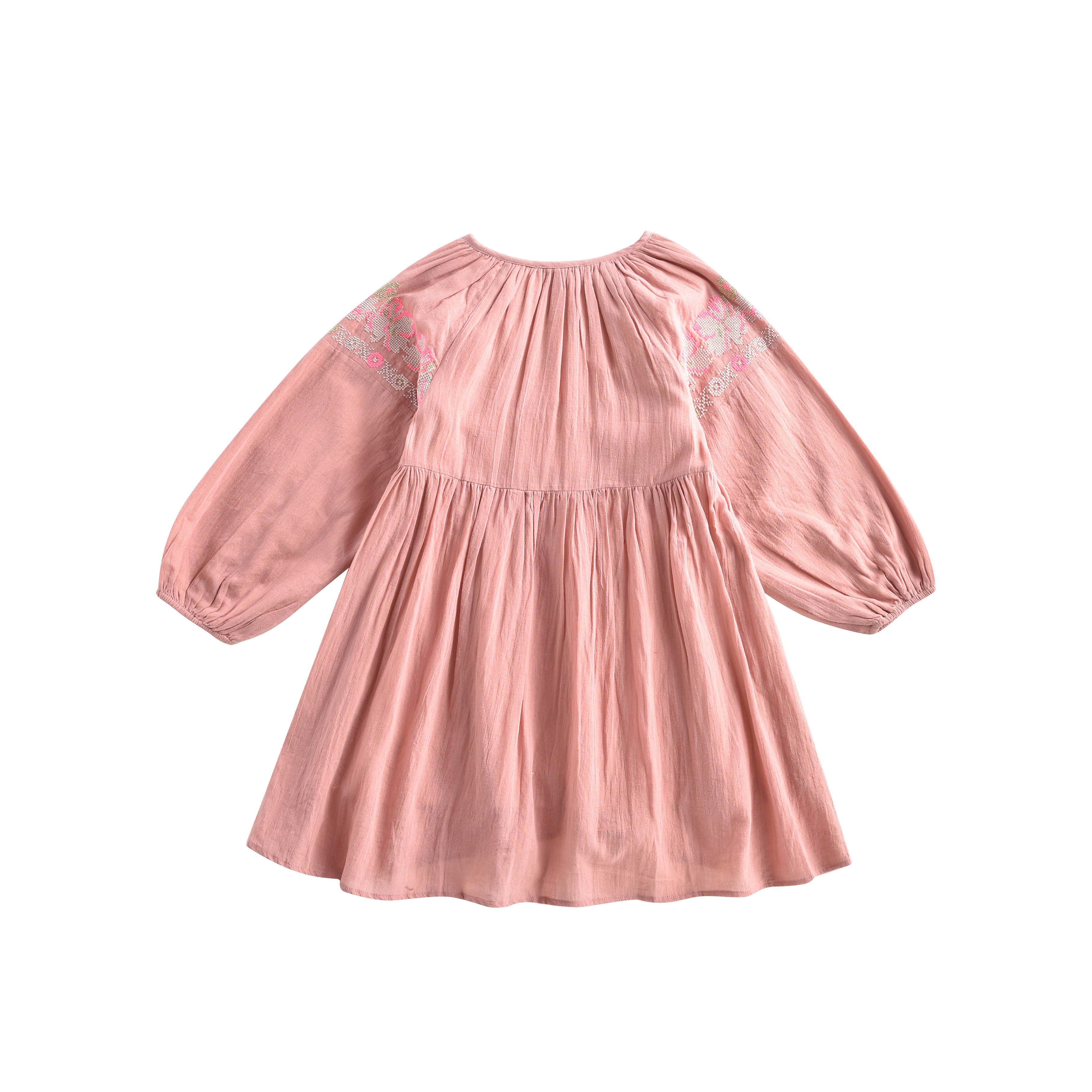 Girls Pink Embroidered Cotton Dress
