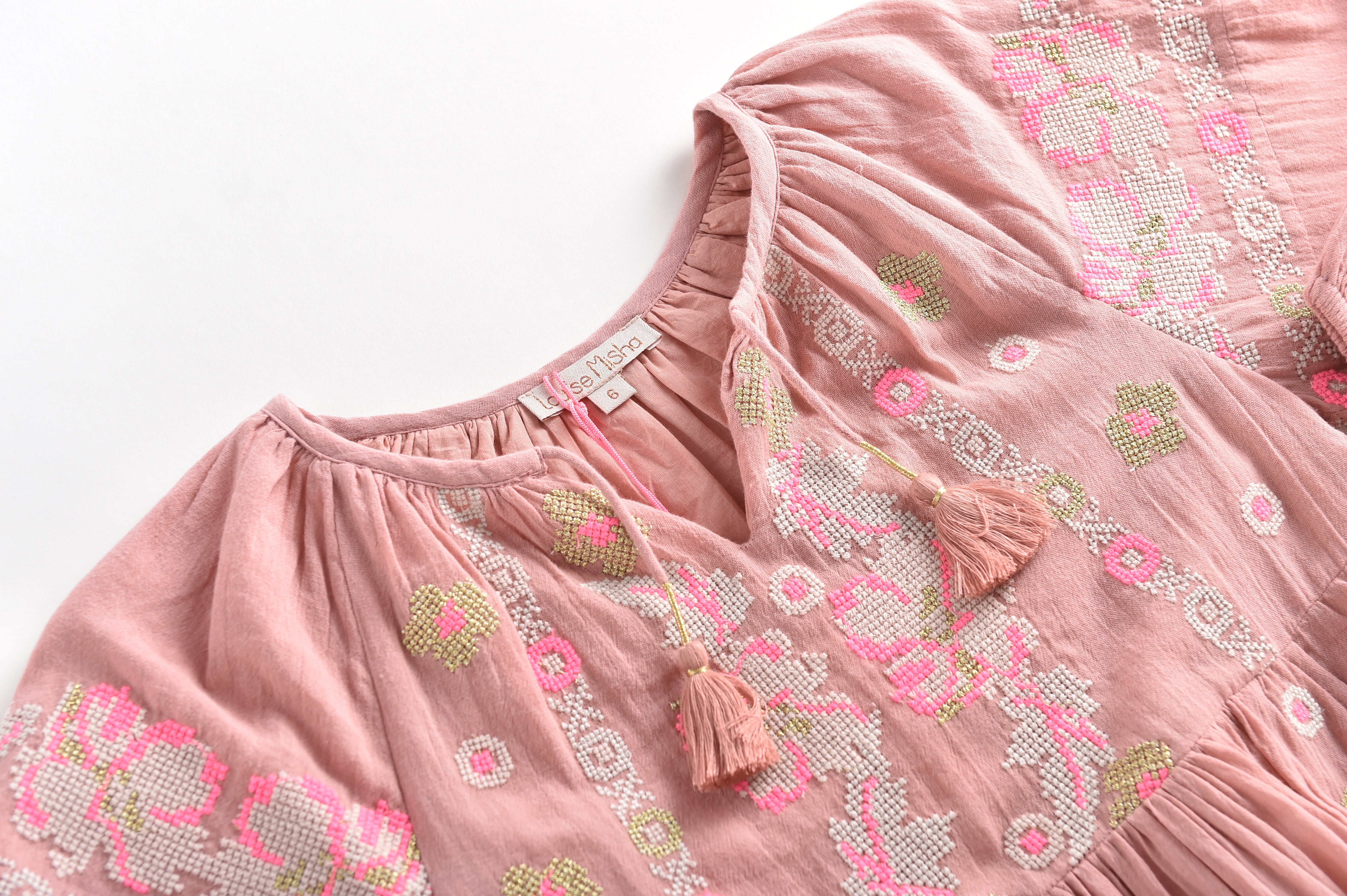 Girls Pink Embroidered Cotton Dress