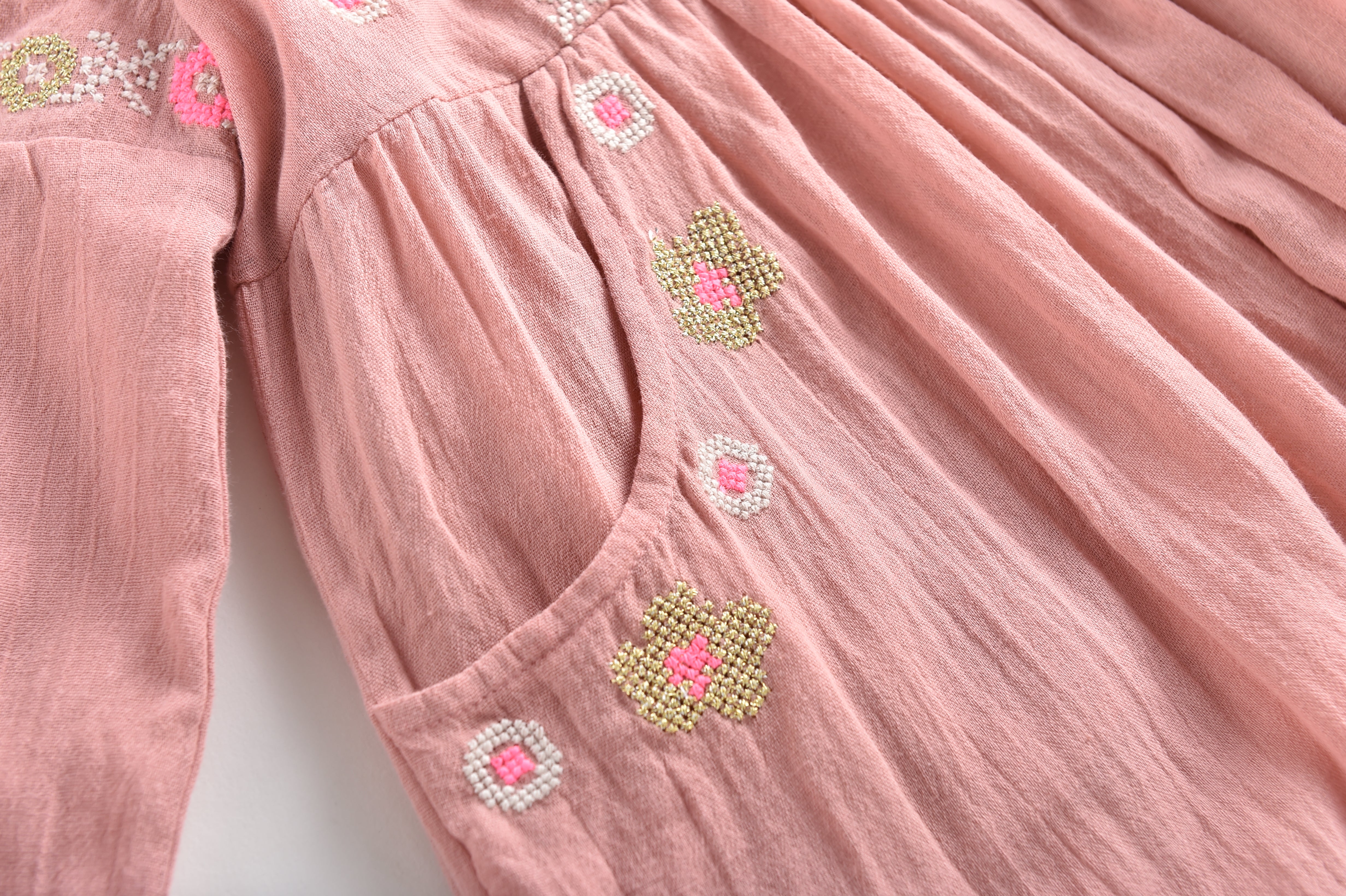 Girls Pink Embroidered Cotton Dress