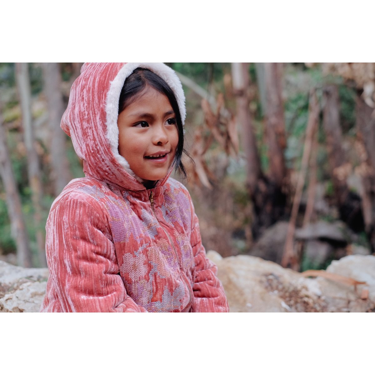 Girls Brick Red Embroidered Coat