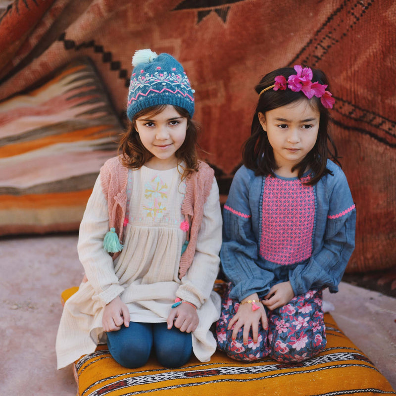 Girls Blue Flower Cotton Trousers