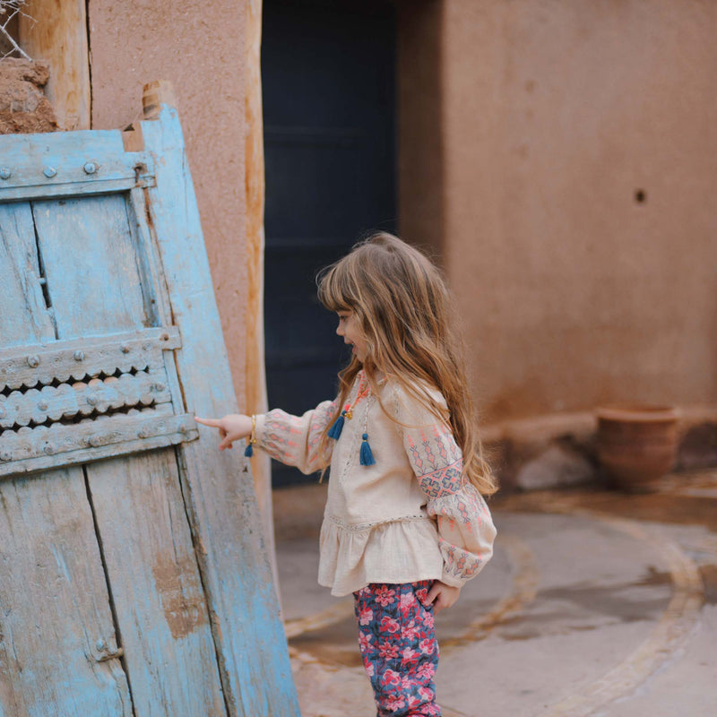 Girls Blue Flower Cotton Trousers