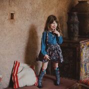 Girls Blue Flower Cotton Skirt