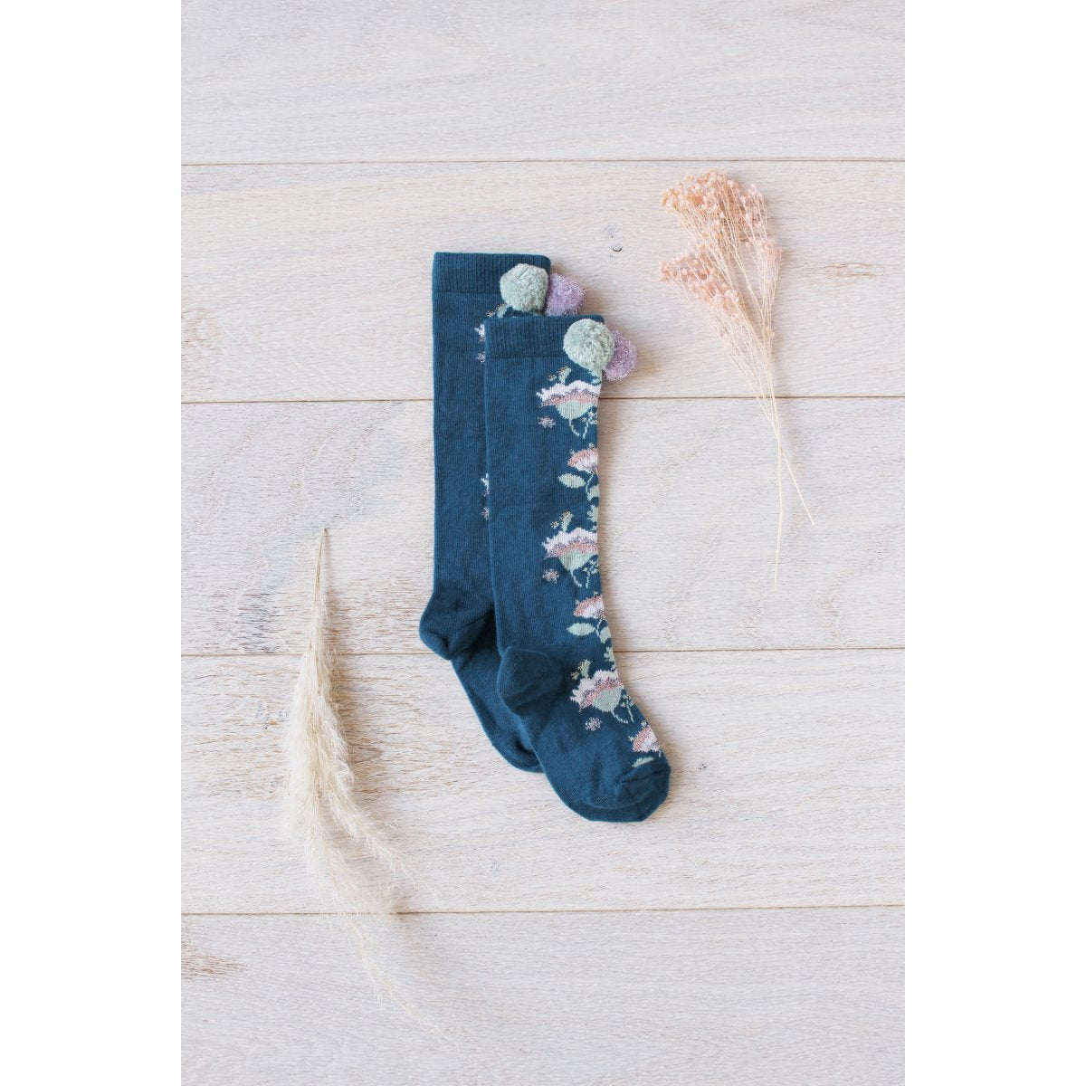 Baby Girls Blue Embroidered Cotton Socks