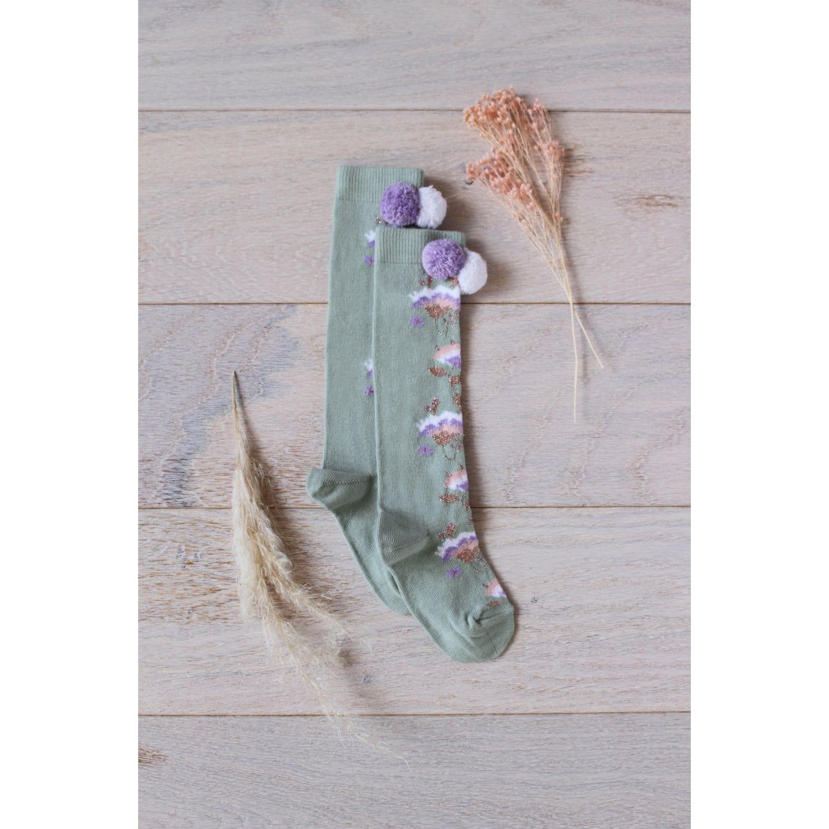 Baby Girls Green Embroidered Cotton Socks