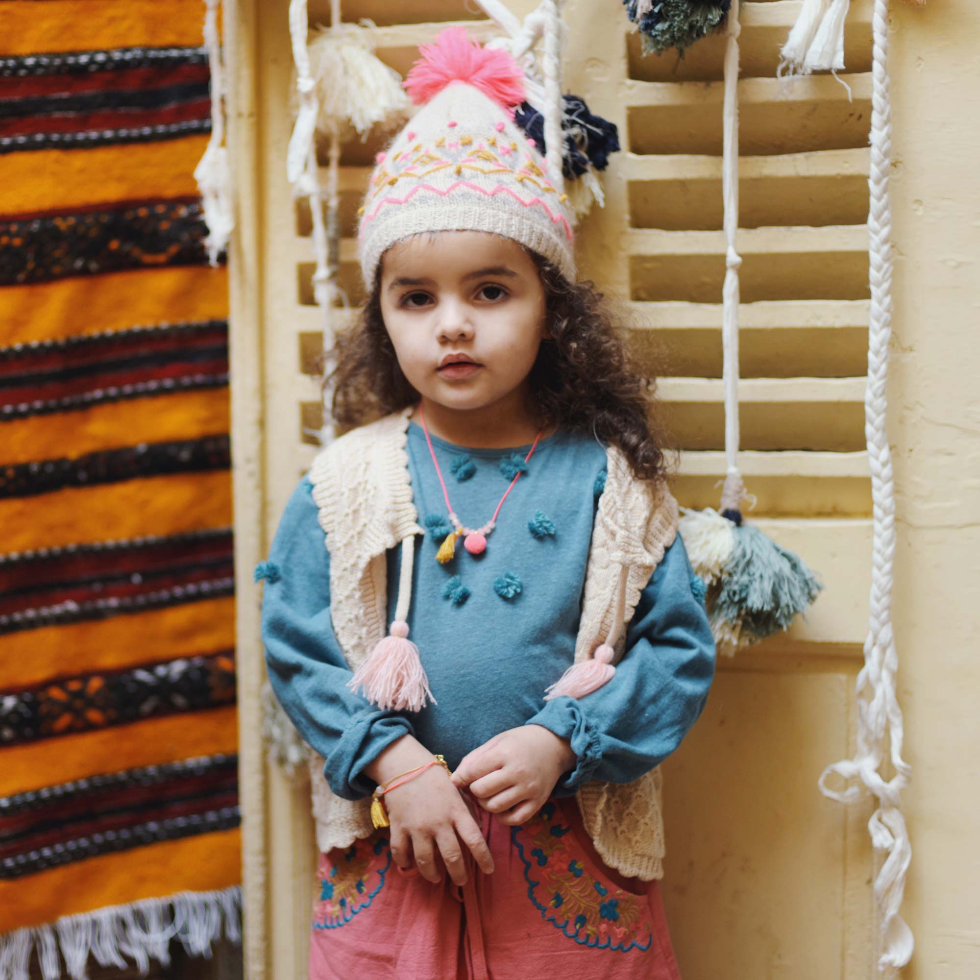 Girls Peacock Blue Cotton T-shirt