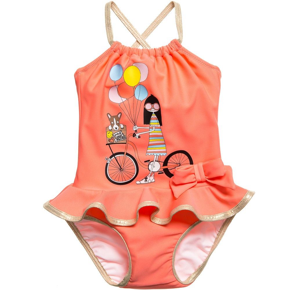 Baby Girls Pink 'Mrs Marc' Printed Criss-cross Straps Swimsuit - CÉMAROSE | Children's Fashion Store
