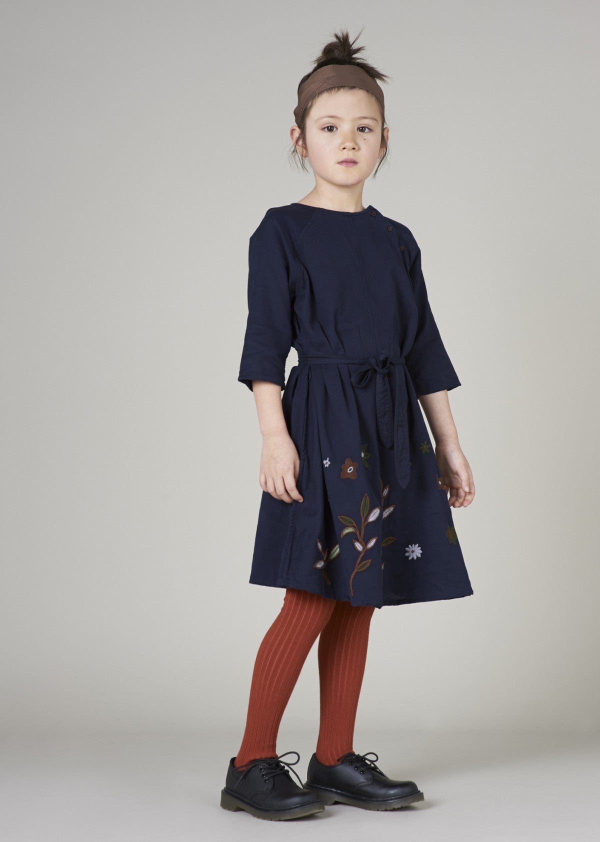 Girls Navy Blue Embroidered Dress
