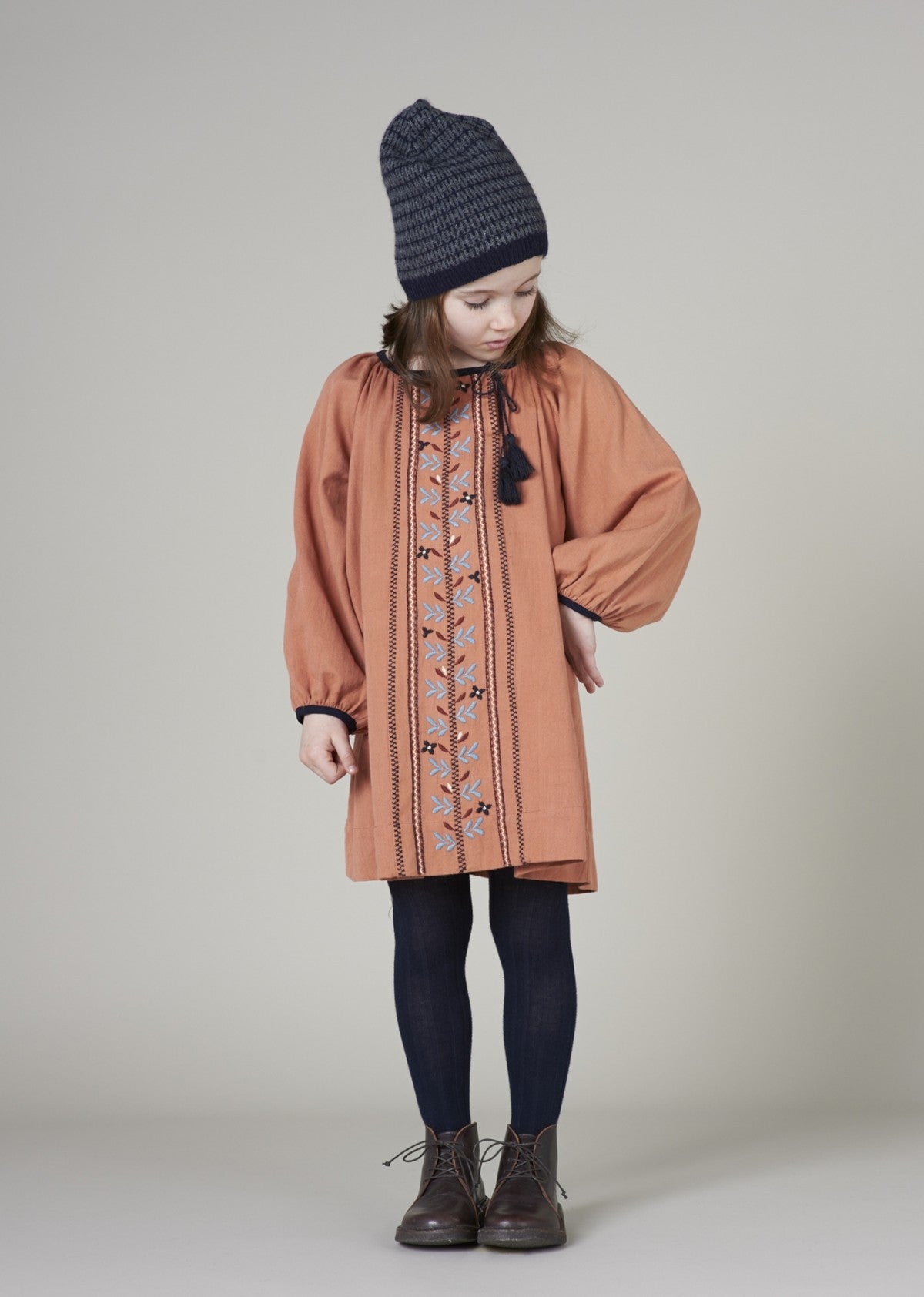 Girls Orange Embroidered Dress
