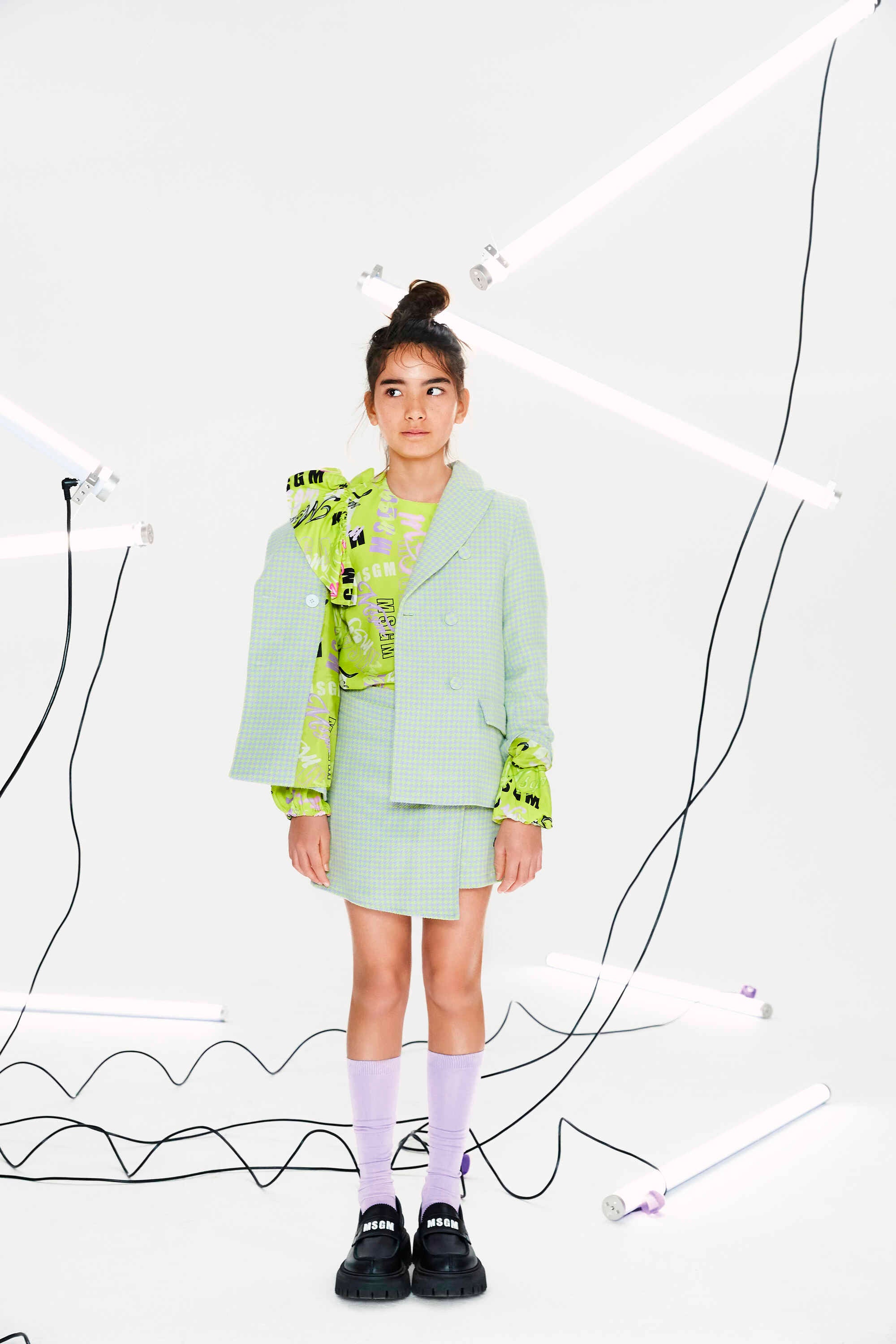 Girls Green Check Suit Coat