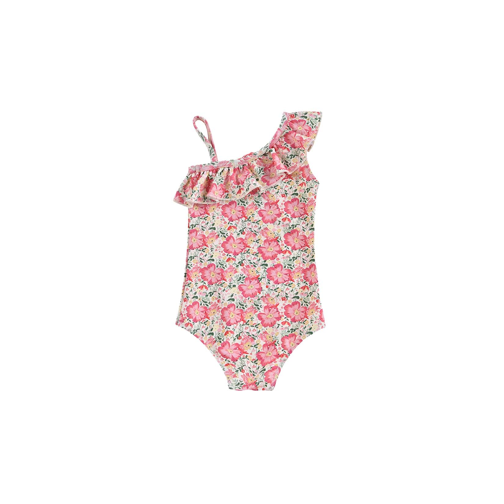 Girls Pink Meadow Floral Bathing Suit