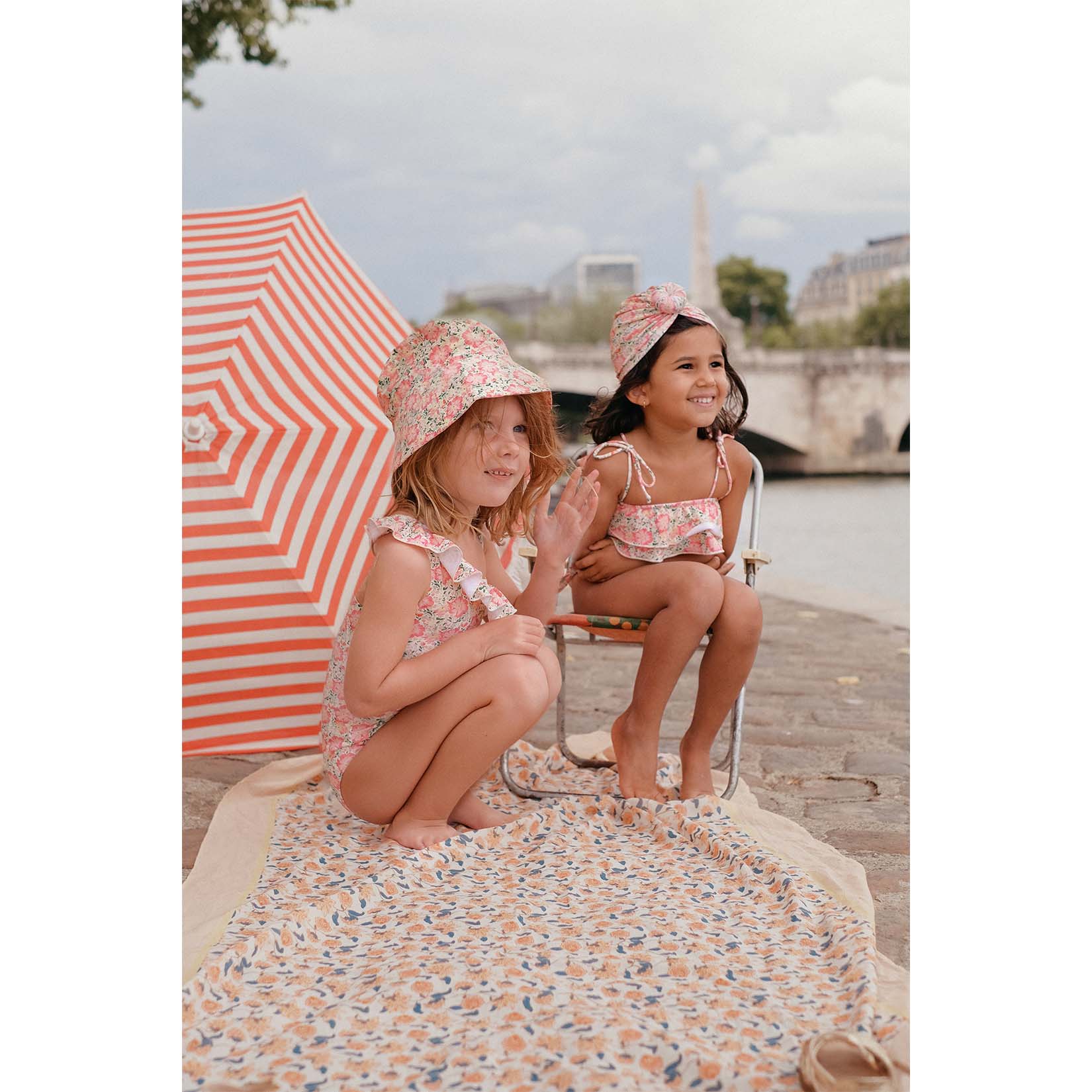Girls Pink Meadow Floral Bathing Suit