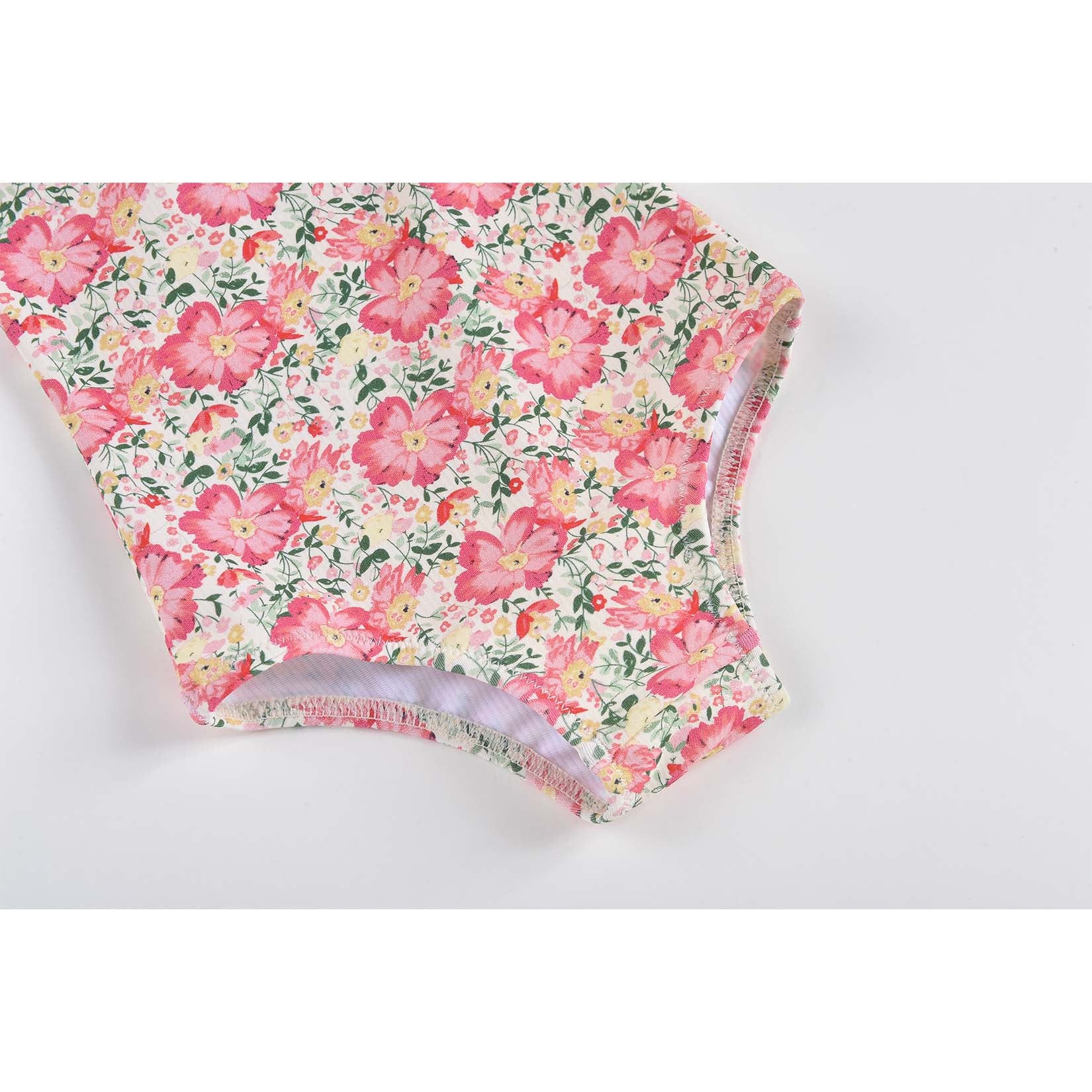 Girls Pink Meadow Floral Bathing Suit