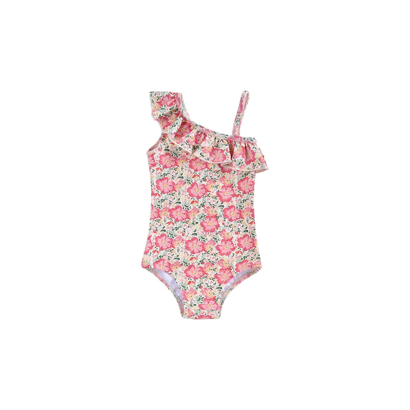 Girls Pink Meadow Floral Bathing Suit