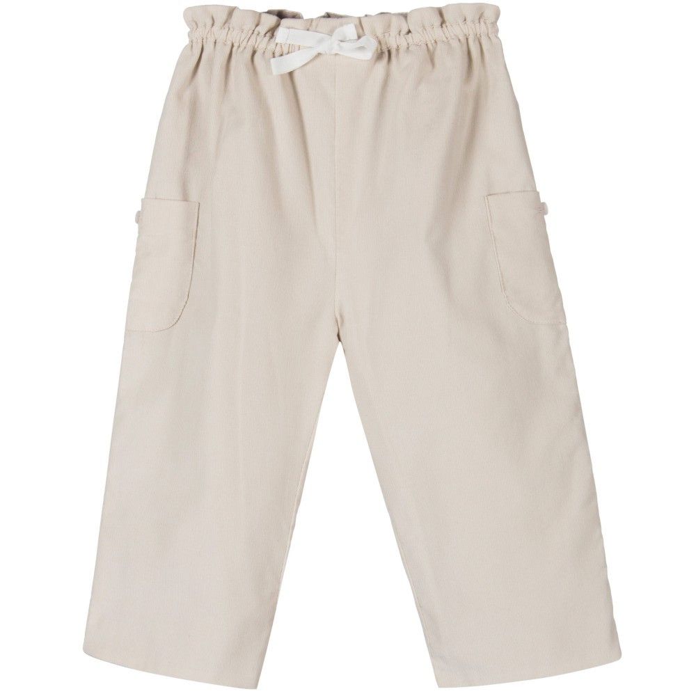 Baby Girls Beige Cord Trouser With Bow Trim - CÉMAROSE | Children's Fashion Store