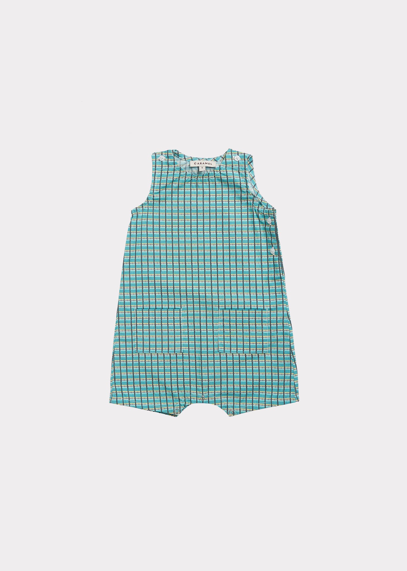 Baby Boys & Girls Green Painted Check Cotton Jumpsuit