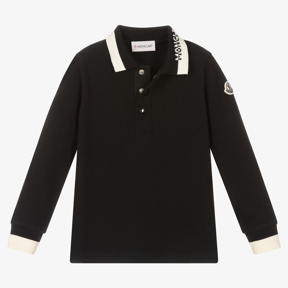Boys Black Cotton Polo Shirt