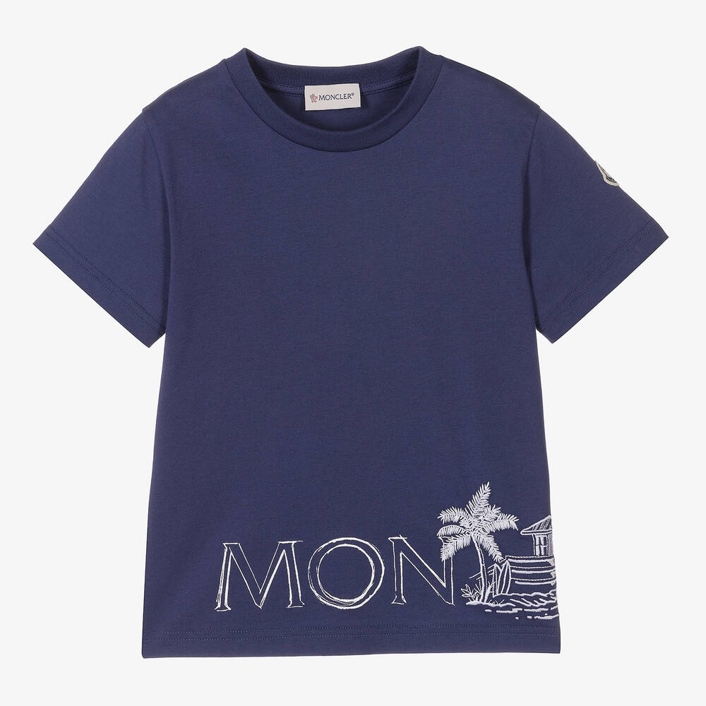 Boys Navy Printed Cotton T-Shirt