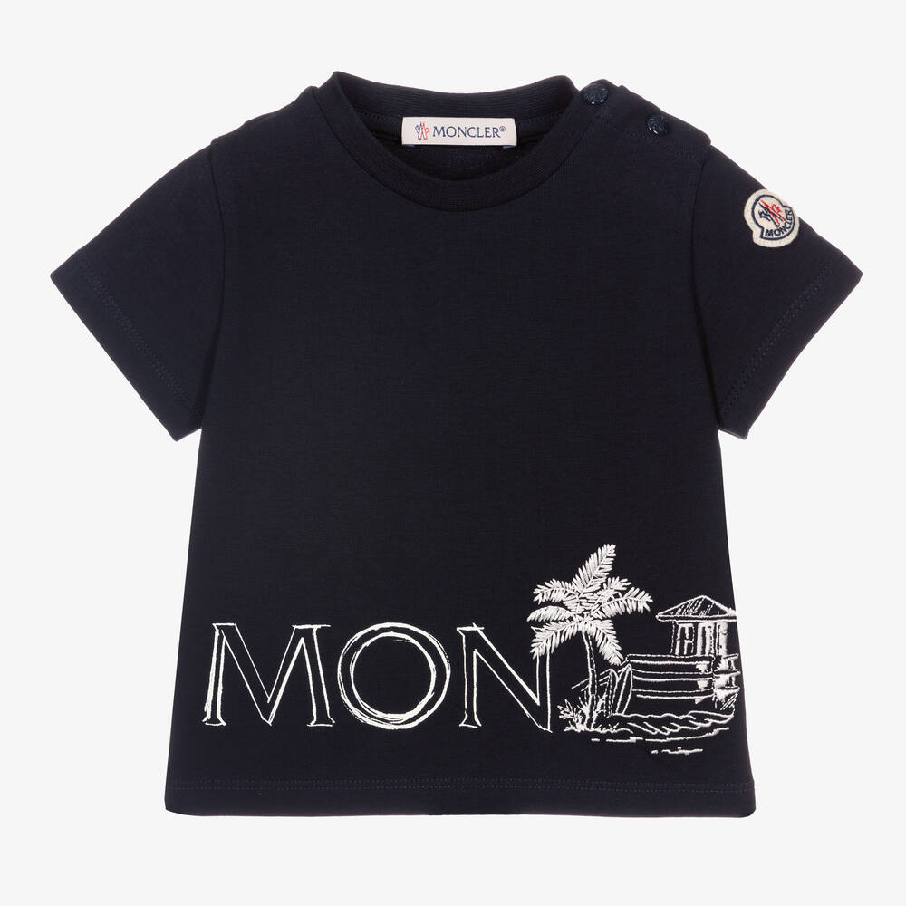 Boys Navy Logo Cotton T-Shirt