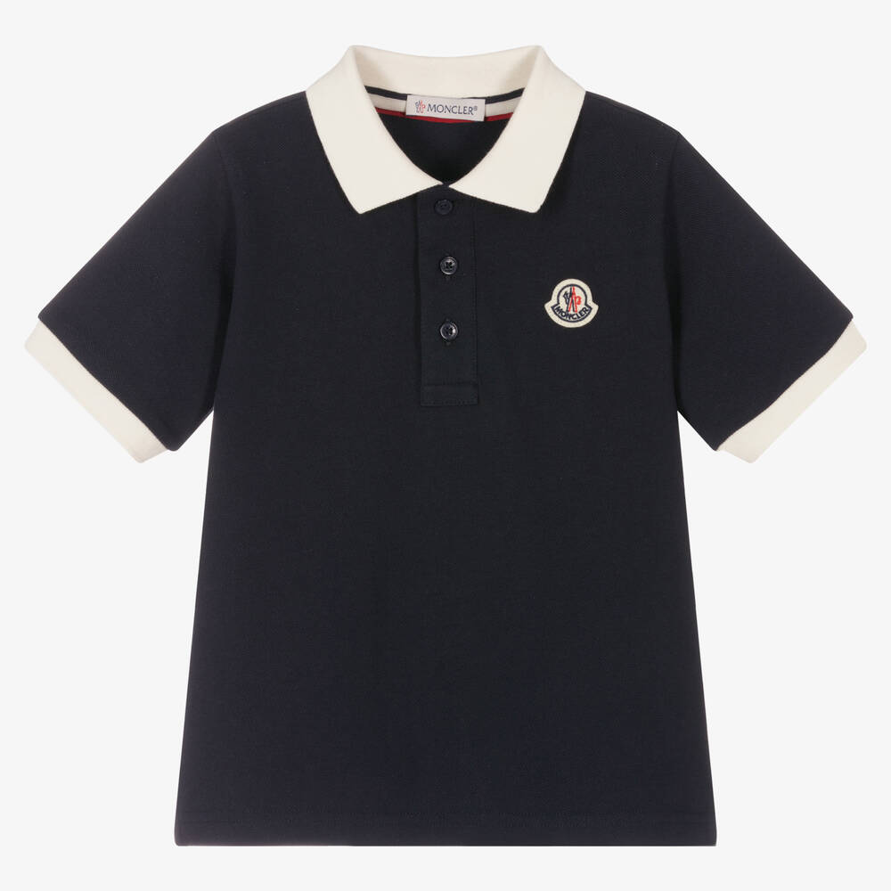 Boys Dark Blue Logo Cotton Polo Shirt