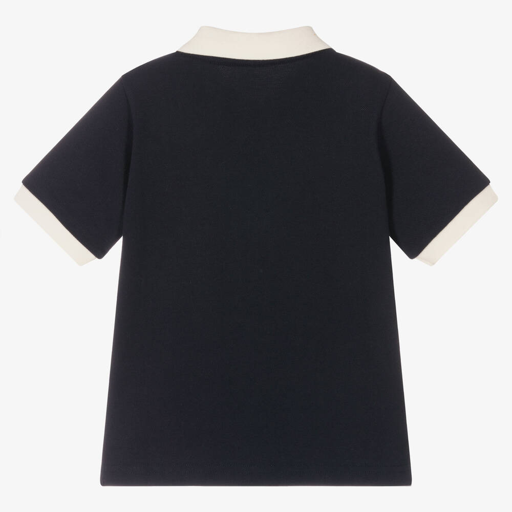 Boys Dark Blue Logo Cotton Polo Shirt