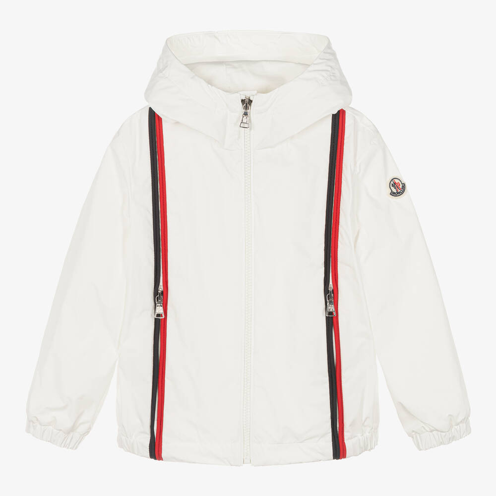 Boys White Hooded Zip-Up Jacket