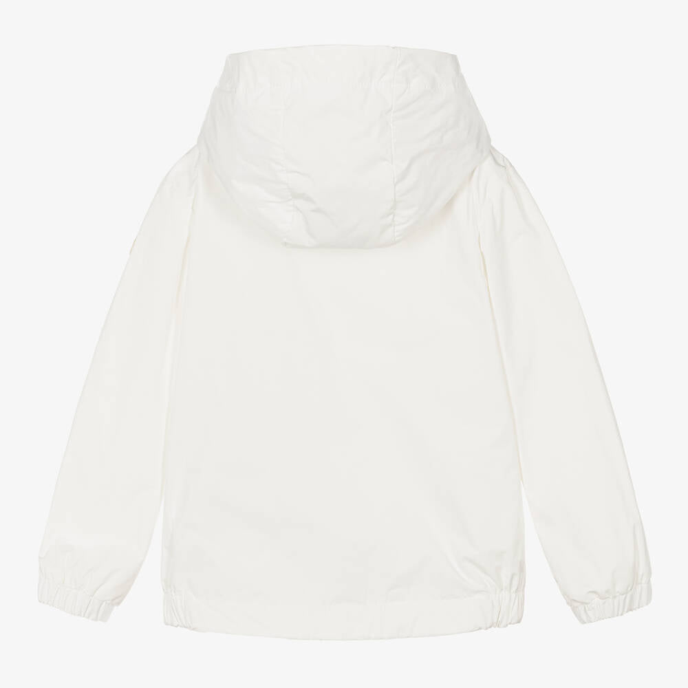 Boys White Hooded Zip-Up Jacket