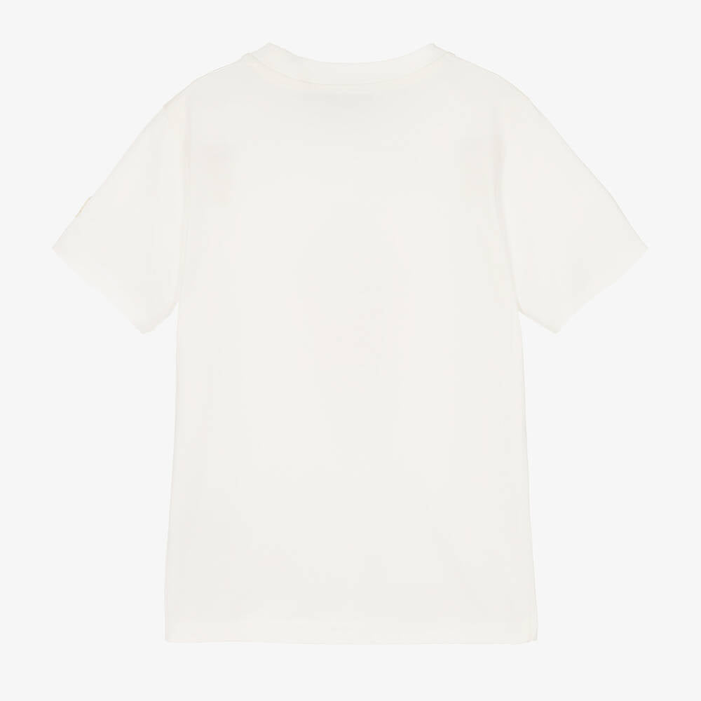 Girls White Printed Cotton T-Shirt