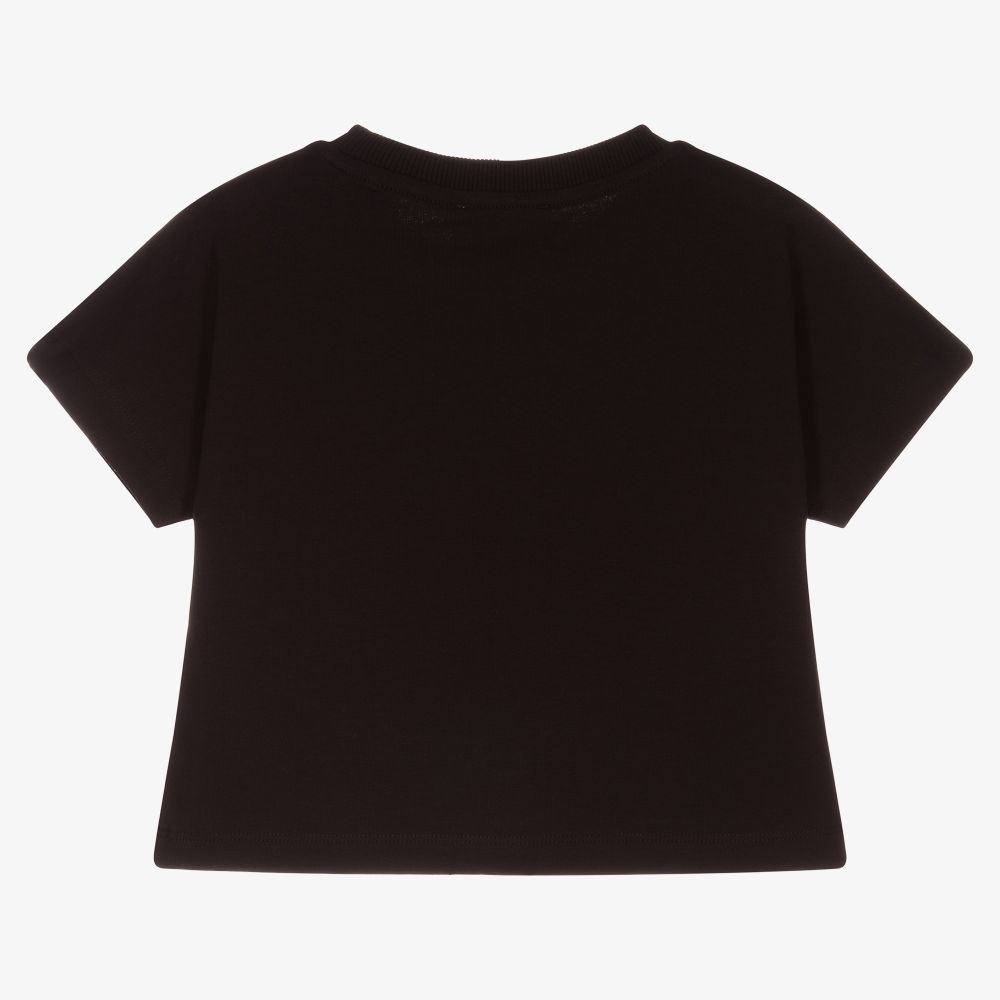 Boys & Girls Black Cotton Teddy T-Shirt
