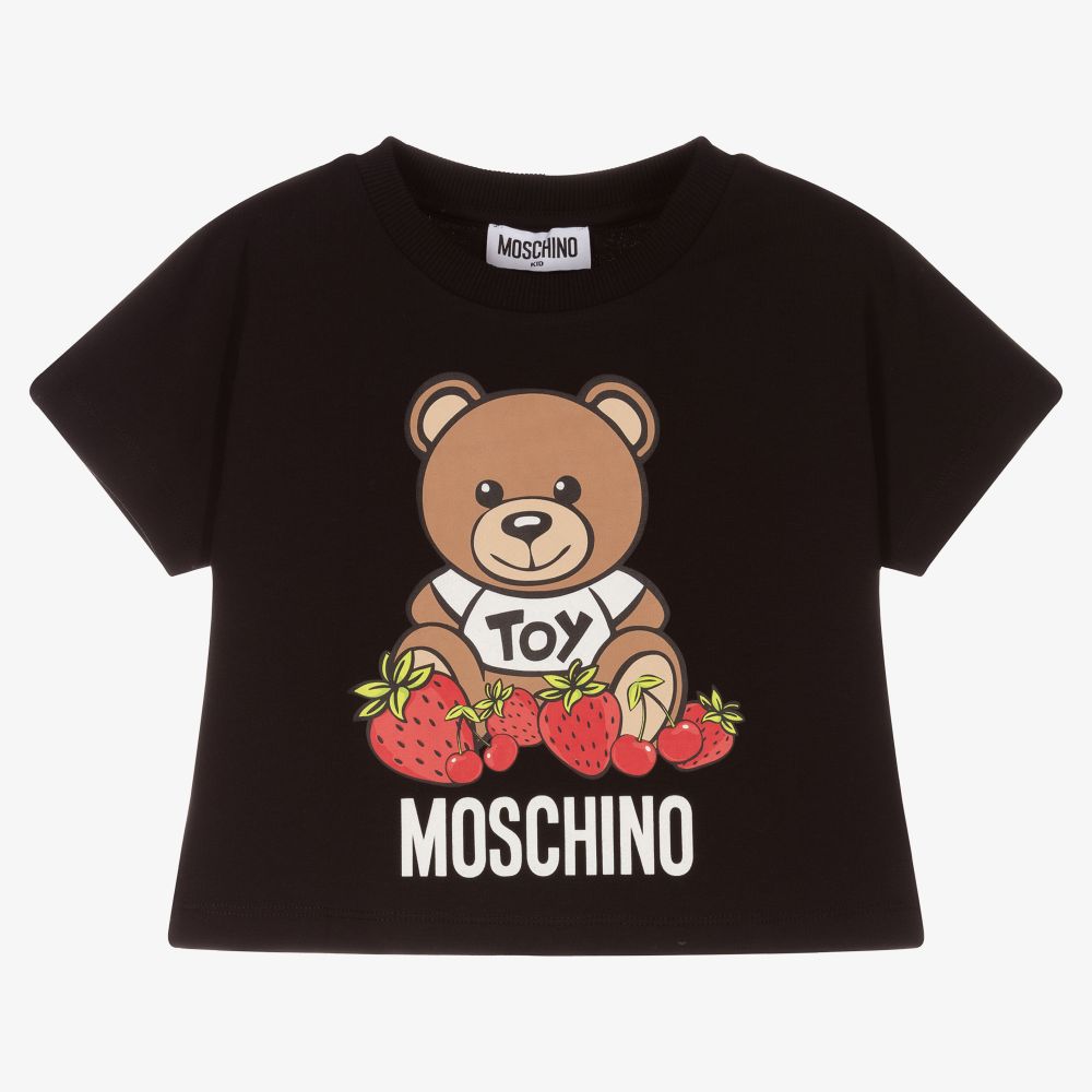 Boys & Girls Black Cotton Teddy T-Shirt