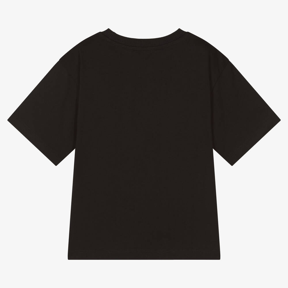 Boys & Girls Black Teddy Logo Cotton T-Shirt