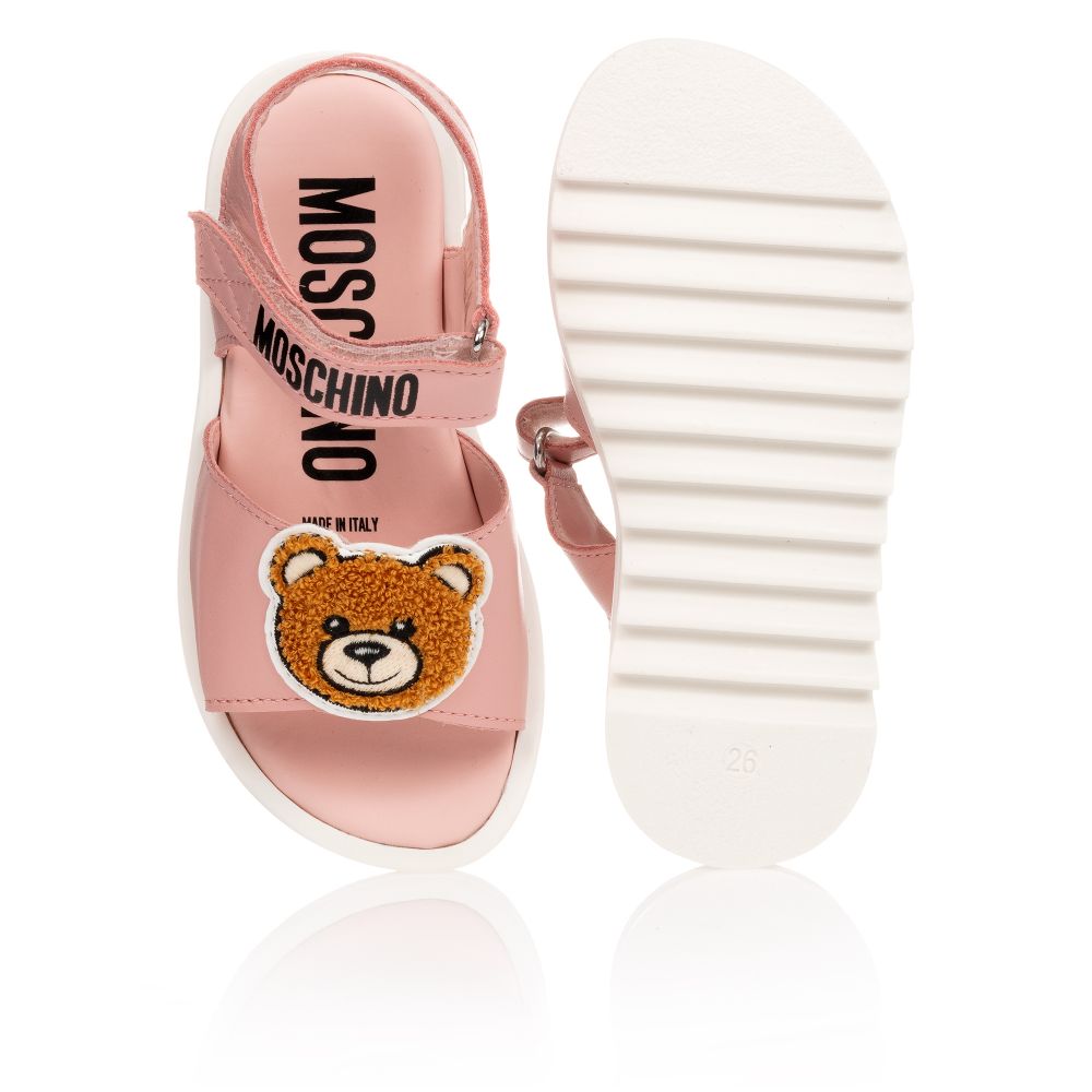 Girls Pink Patch Teddy Sandals