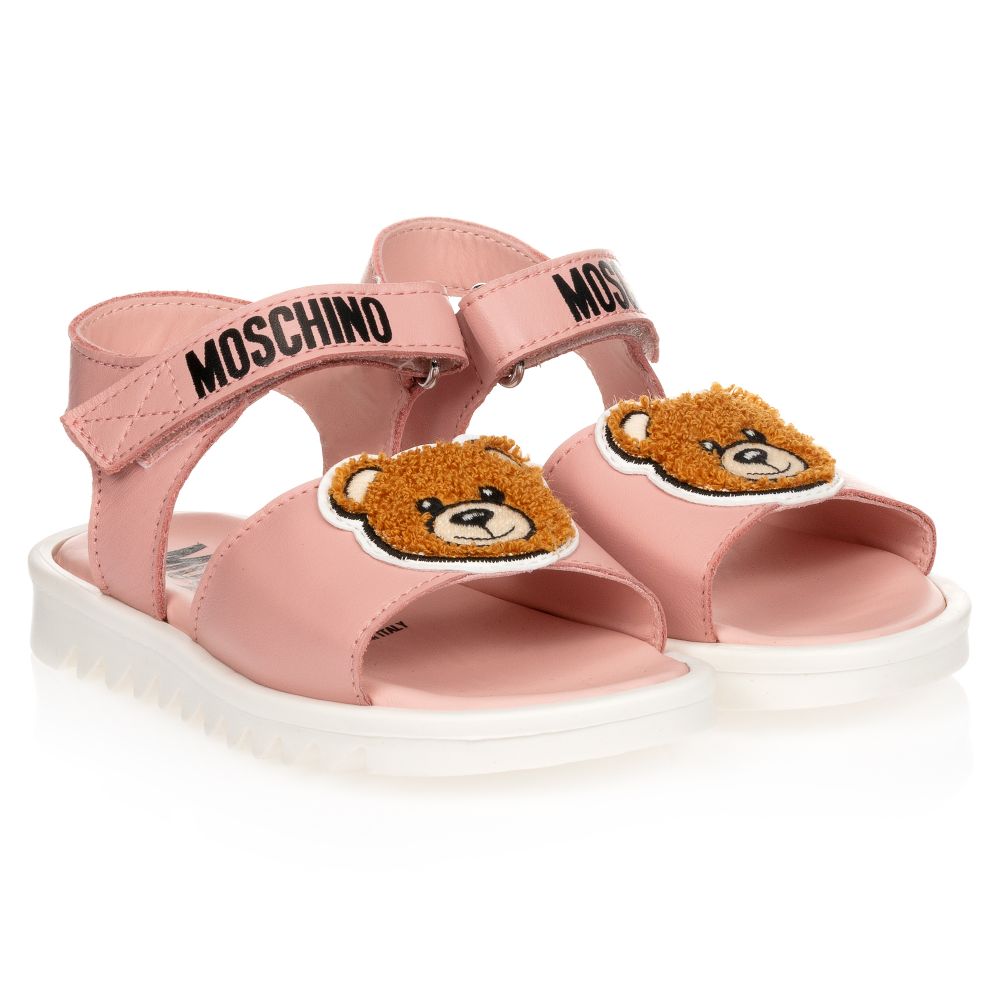Girls Pink Patch Teddy Sandals