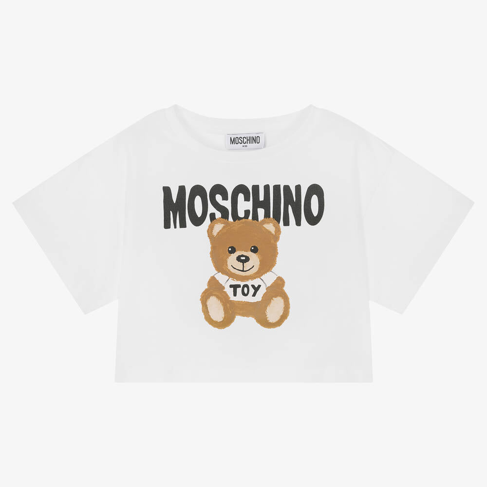 Girls White Logo Cotton T-Shirt