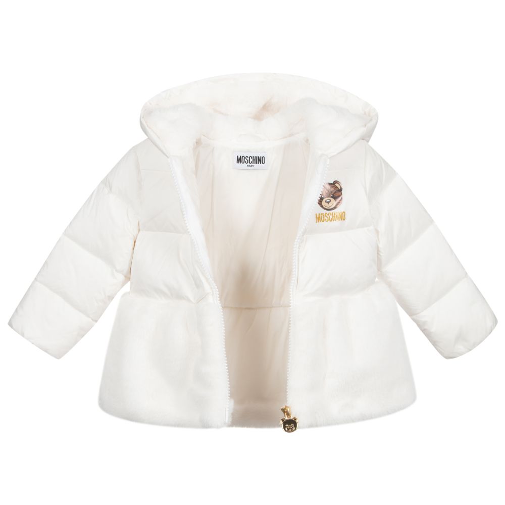 Baby Girls White Teddy Bear Padded Down Jacket