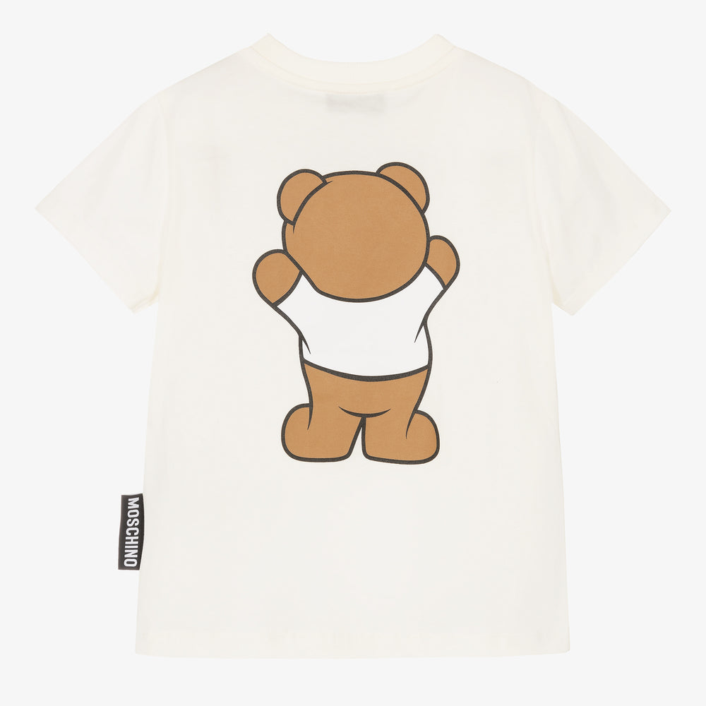 Boys & Girls White Printed Cotton T-Shirt
