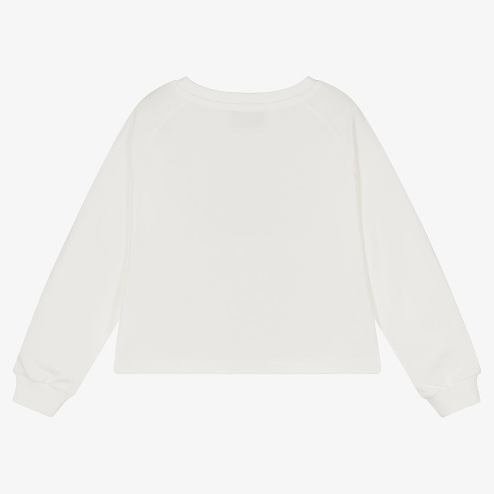 Girls White Logo Cotton Sweatshirt