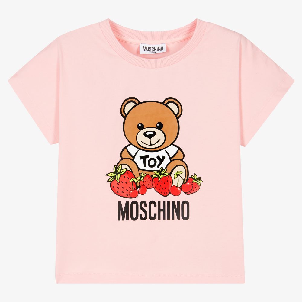 Girls Pink Cotton Teddy T-Shirt