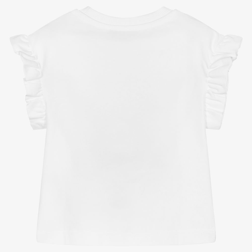 Girls White Bear Cotton T-Shirt