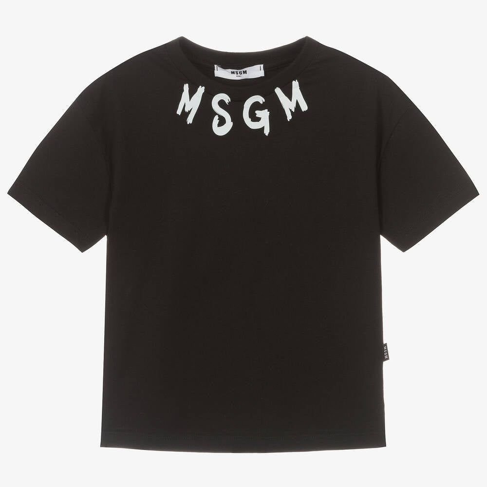 Boys & Girls Black Logo Cotton T-Shirt