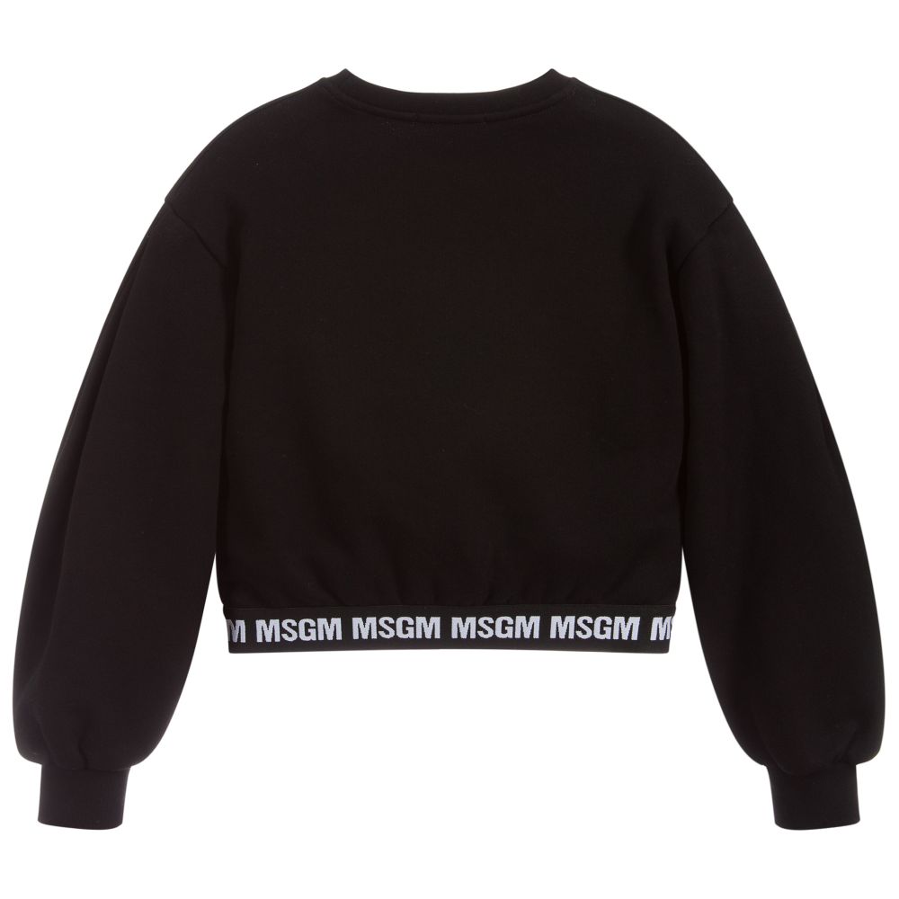 Girls Black Cropped Cotton Sweatshirt