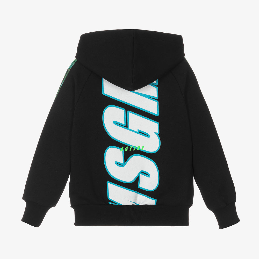 Boys Black Logo Zip-Up Top