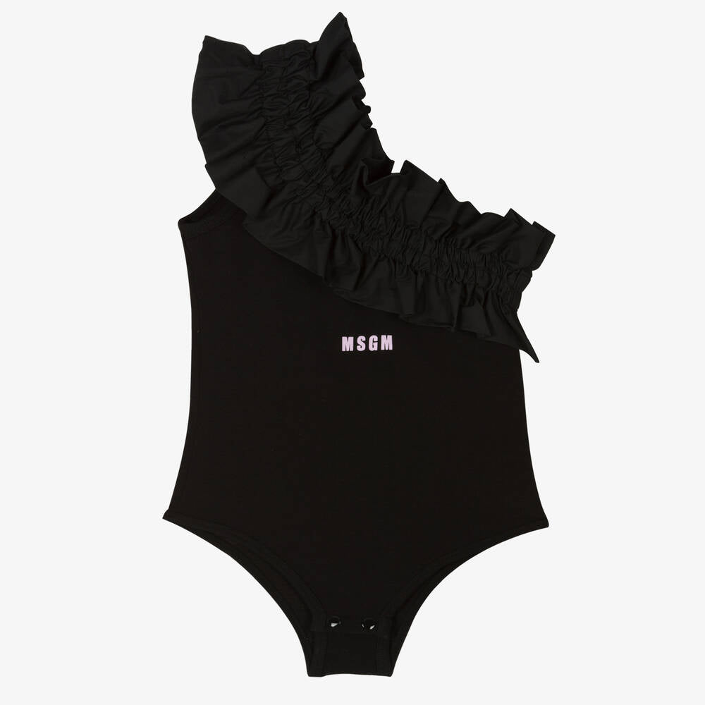 Girls Black Ruffled Bodysuit Top