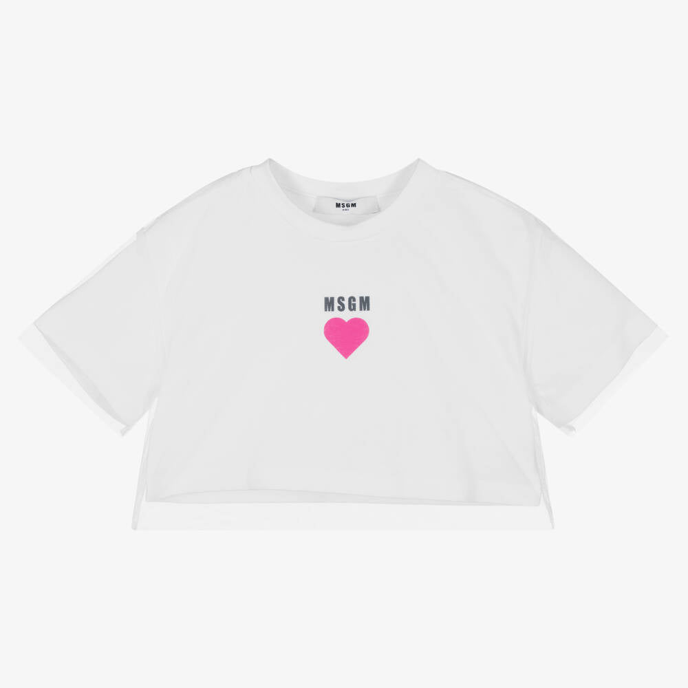 Girls White Logo Cotton T-Shirt