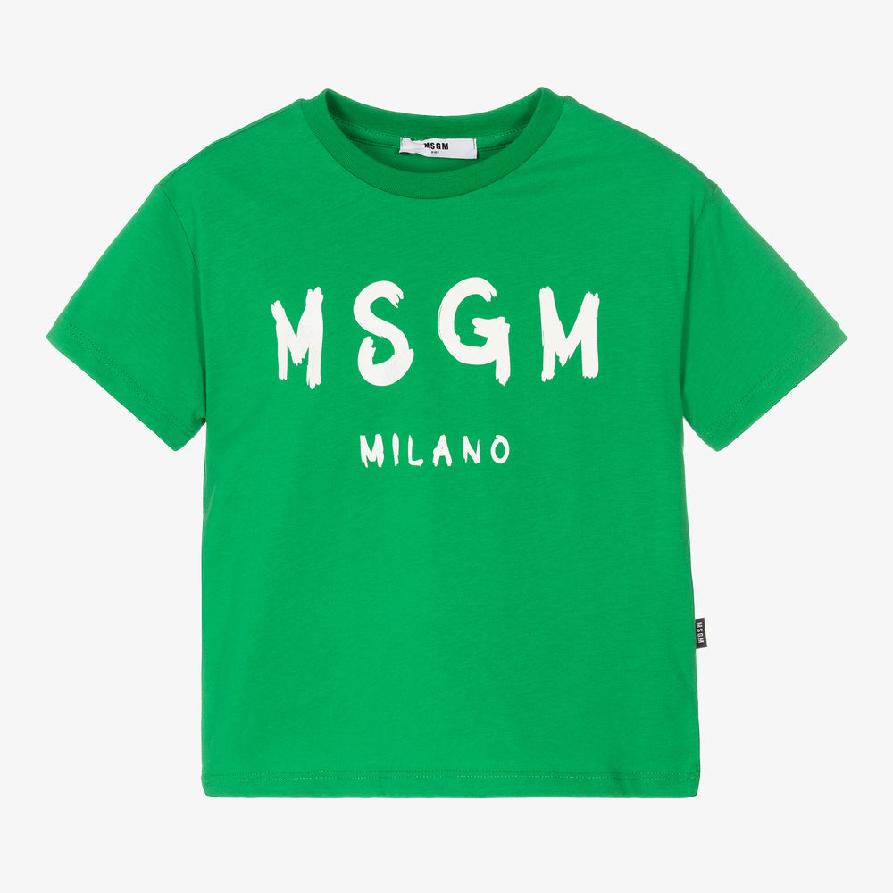 Boys & Girls Green Logo Cotton T-Shirt